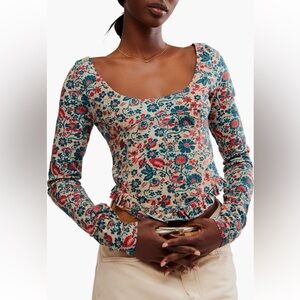 Free People Melanie Floral Long Sleeve Crop Top NWT Size S